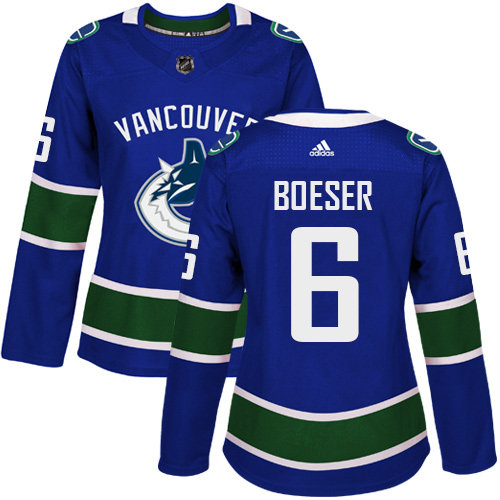 Adidas Canucks #6 Brock Boeser Blue Home Authentic Women's Stitched NHL Jersey